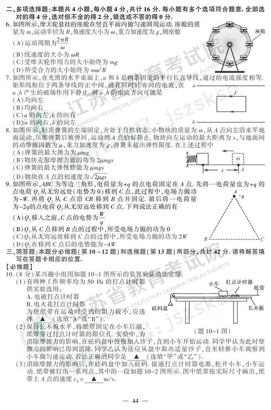 2019年高考物理真題及參考答案（江蘇卷）1